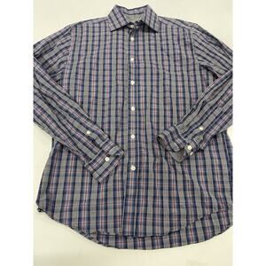 Pronto Uomo Shirt Mens Medium Cotton Non Iron Blue White Pattern Print Plaid